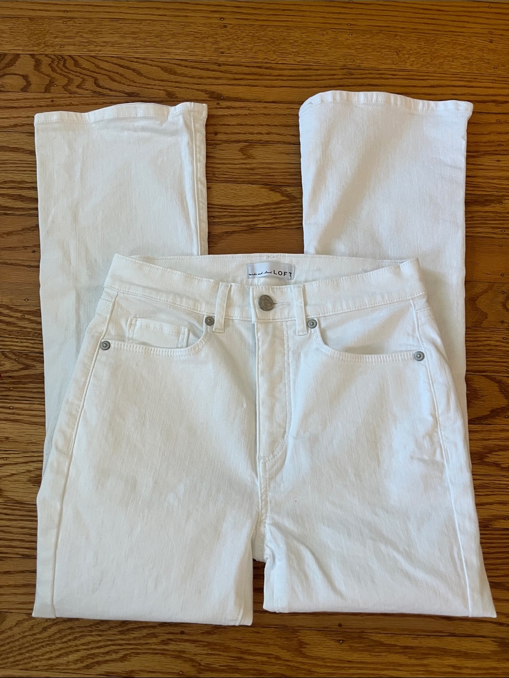 LOFT White Straight Leg Jeans Size 24/00 Mid Rise Classic Denim